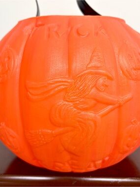 Vintage Halloween AJ Renzi Double Sided Candy Bucket Witch